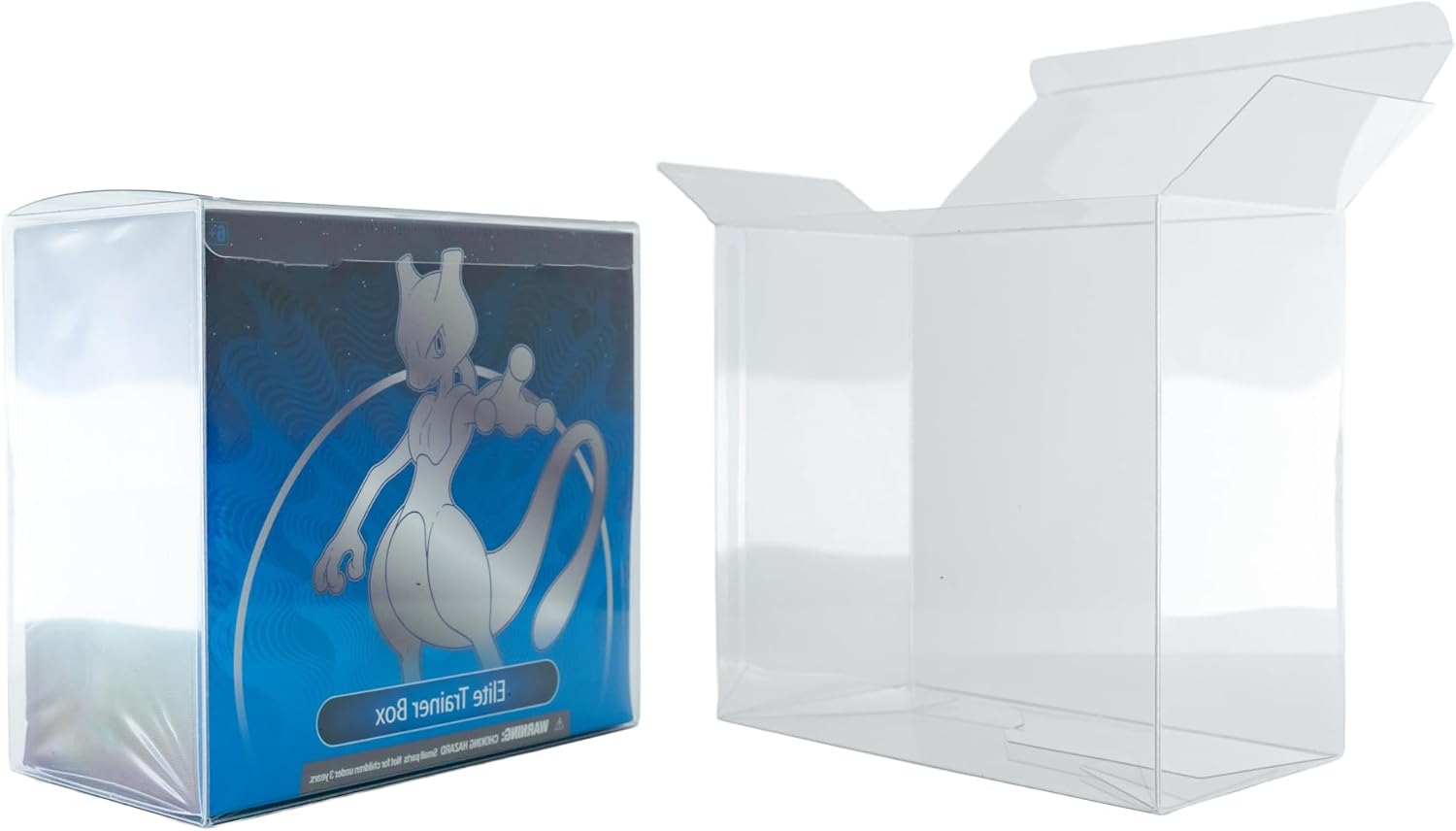 Clear plastic display case with blue card featuring a character on a white background